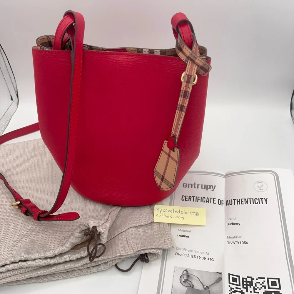 Burberry Lorne Red Leather Bucket Bag like new condition! W/Entrupy COA - Picture 14 of 16